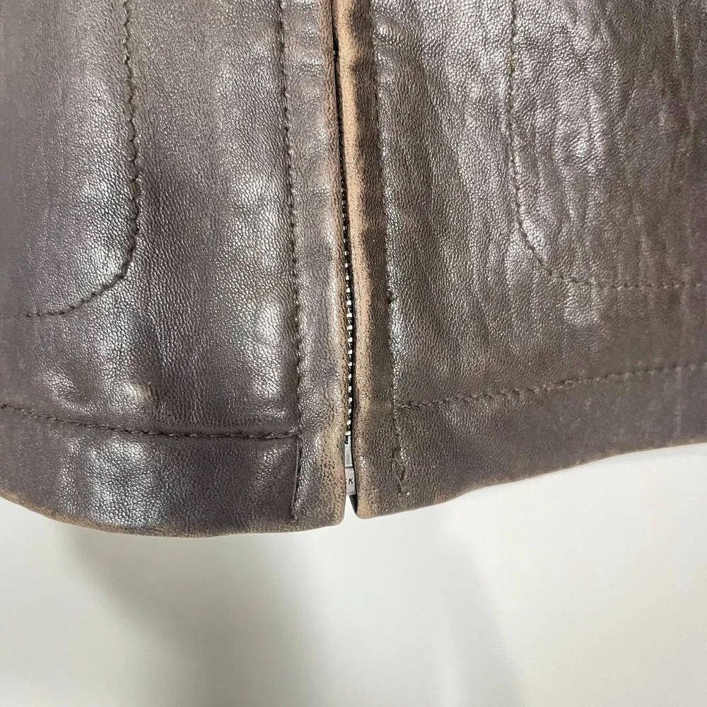 VTG Collezione Mens‎ Leather Jacket Dark Brown Full Zip 90s Biker Moto Grunge Lg